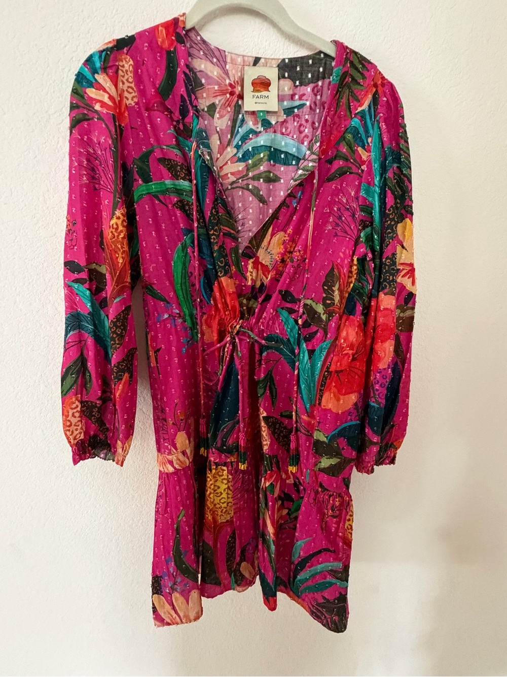 FARM Rio Hot Pink Tropical Floral Wrap Mini Dress